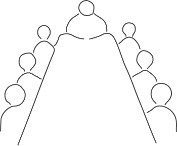Schematische Darstellung eines Meetings mit sieben Personen