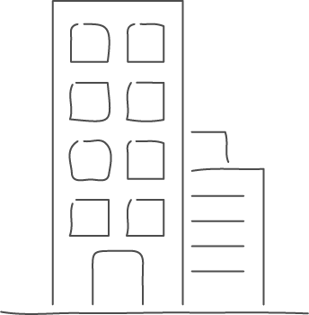 Schematische Zeichnung eines Bürogebäudes